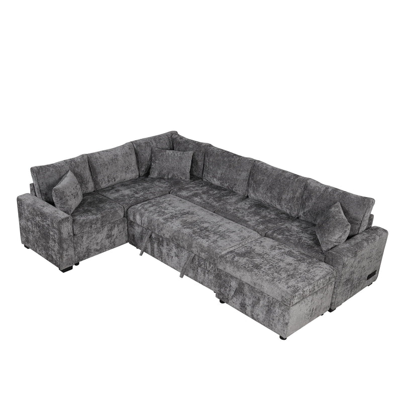 Sectional Sofa Pull-Out Sofa Bed Sleeper With A Storage Ottoman, Three Pillows And Charging Devices For Living Room by HouseOfZazla
