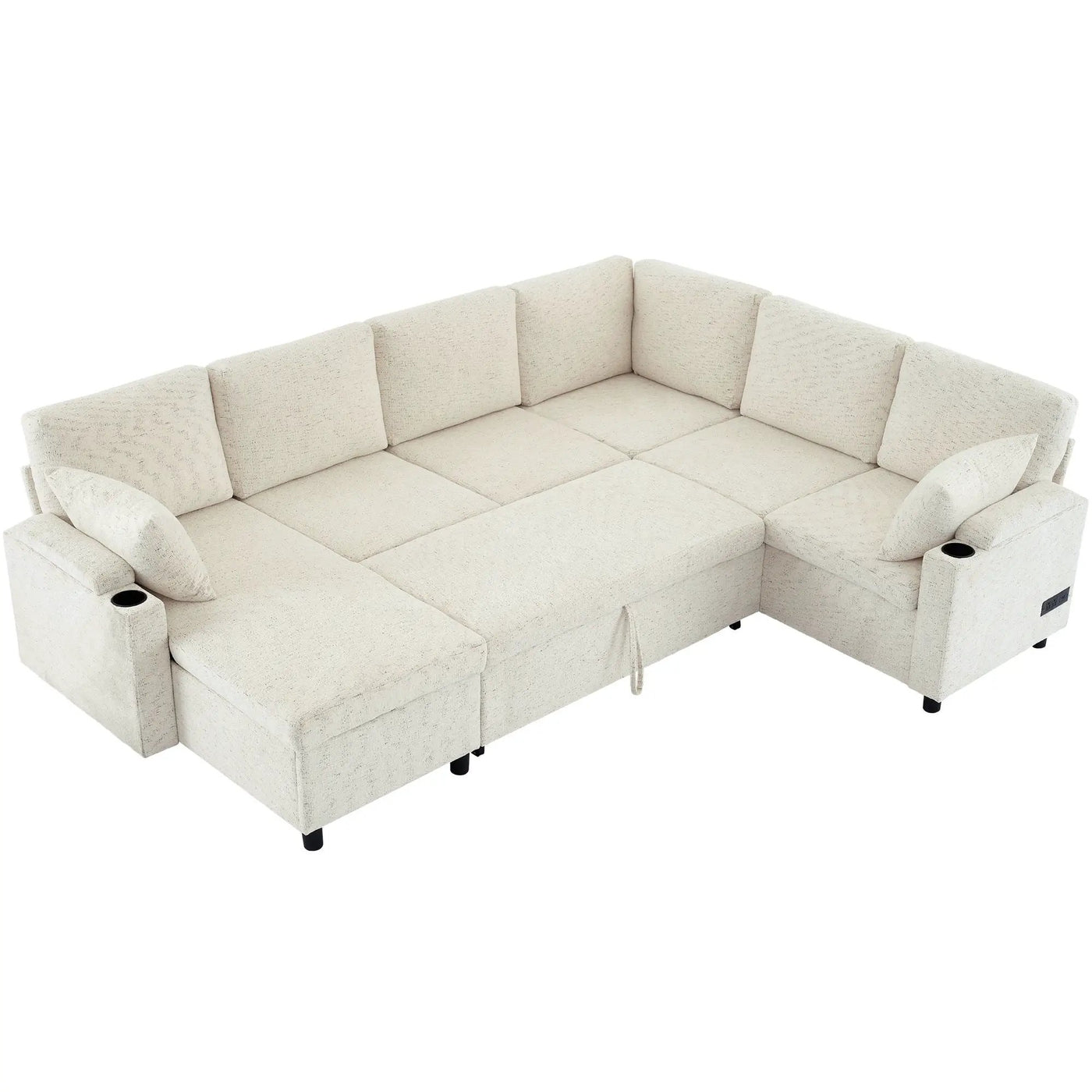 U-Shaped Sectional Sleeper Sofa With Ample Storage Space, 2 Cup Holders And Charging Ports For Living Room by HouseOfZazla