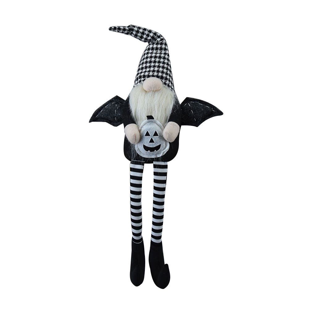 Sitting Gnome with Wings & Plaid Hat – Set of 2, Black, Halloween Decor, photo 5 of 9