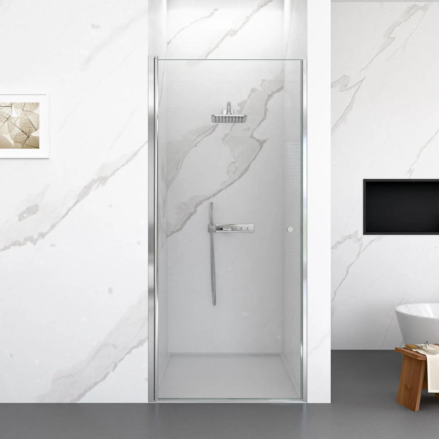 Semi Frameless Circular Pivot Shower Door with 1/4" Tempered Glass by HouseOfZazla