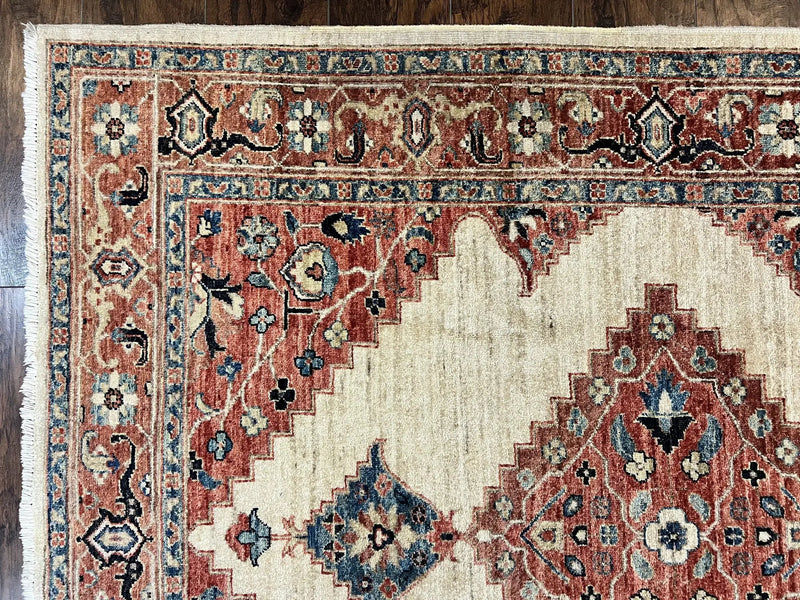 Peshawar Rug 5x7, Wool Hand Knotted Handmade Vintage Carpet, Serapi Design, Pakistani Rug 5 x 7 ft, Medium Sized, Geometric Rug by Jewel Rugs