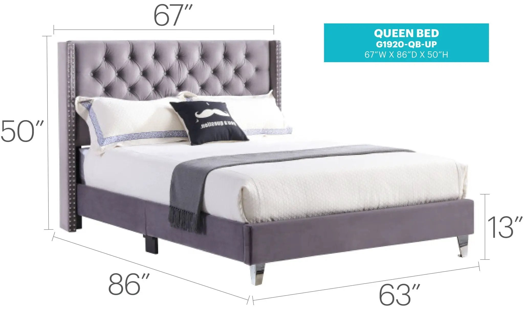 Upholstered Nailhead Trim Chic Bed by Unique Piece Furniture