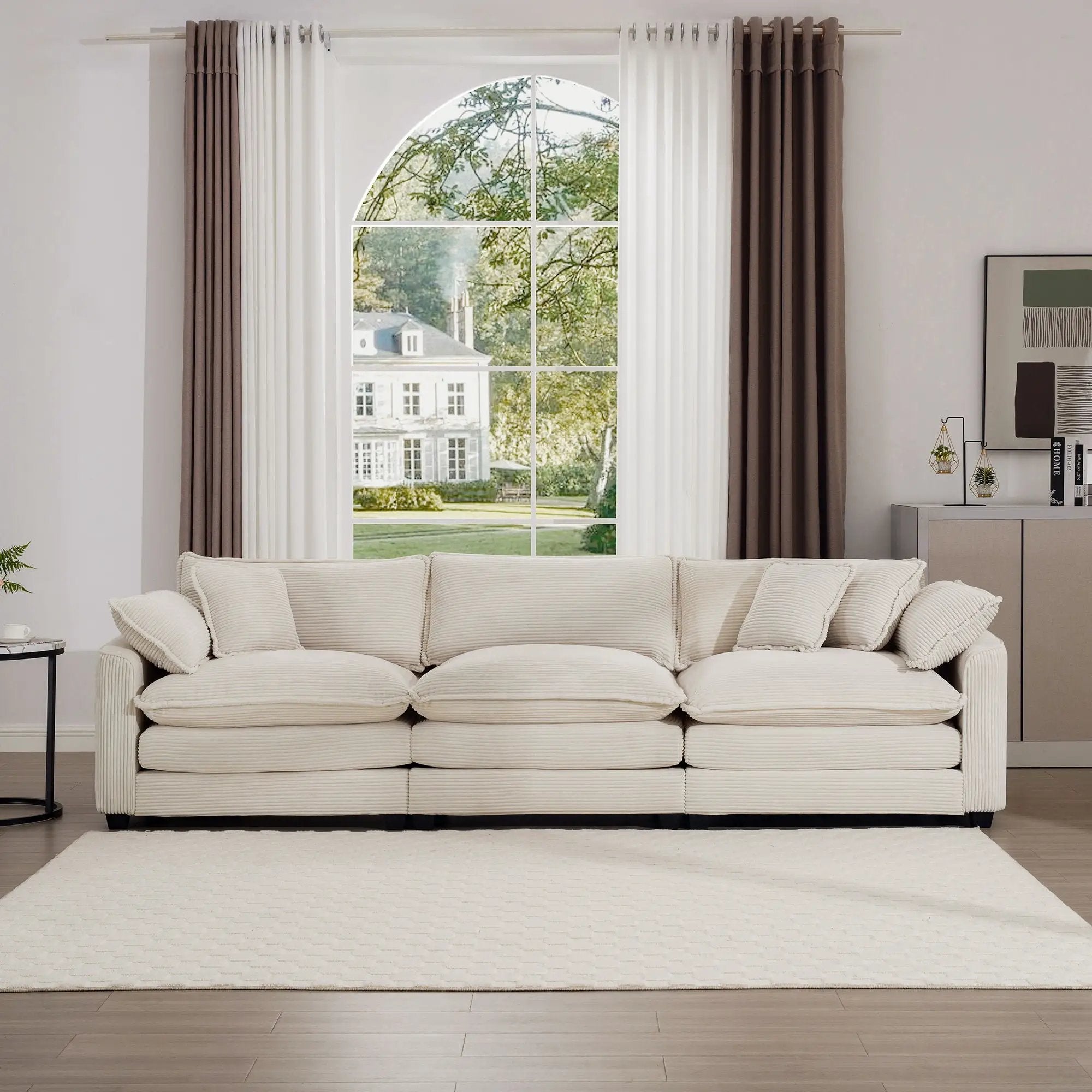 Mid-Century Modern 3 Seater Sectional Sofa With Arm And Throw Pillows by Unique Piece Furniture