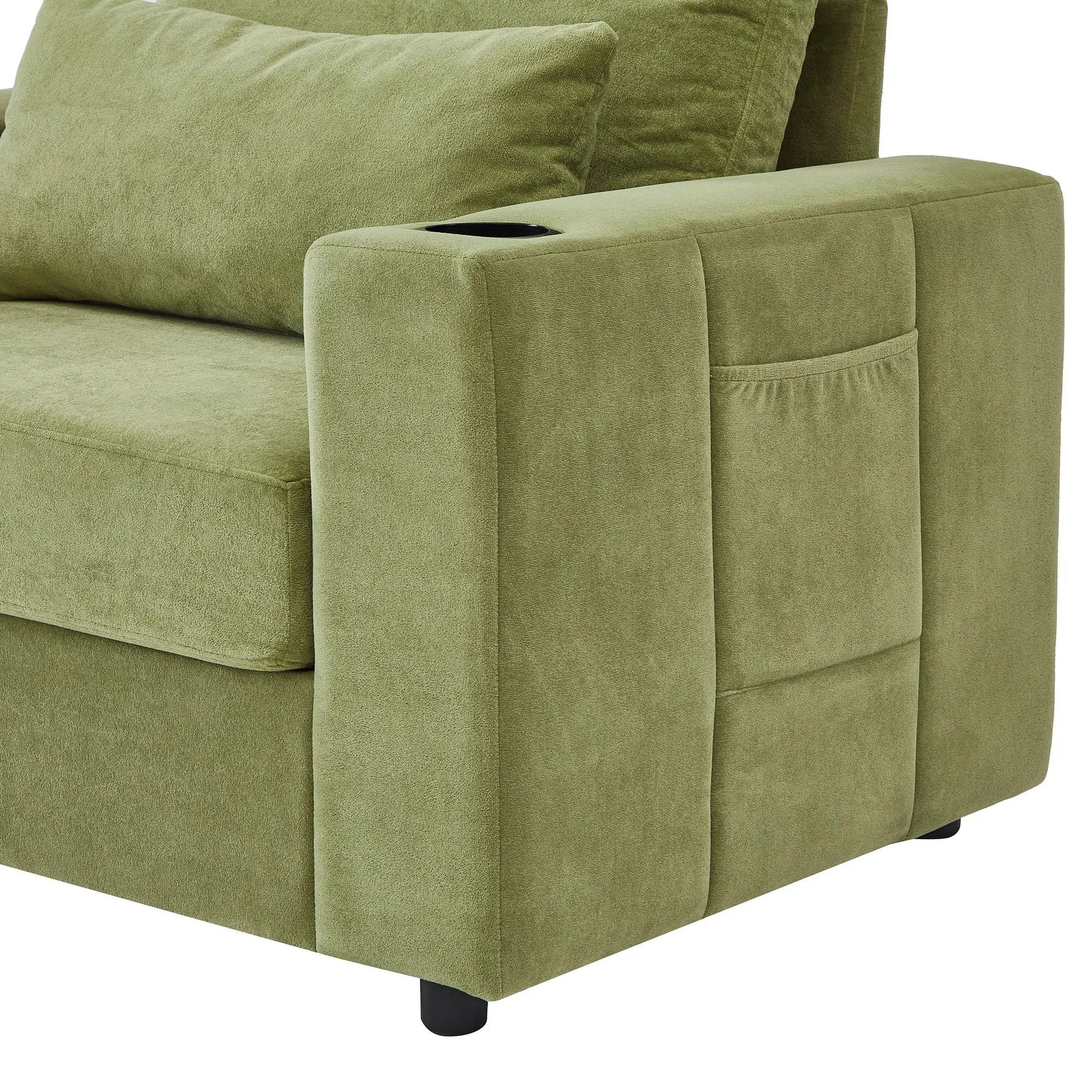 Modern Style Armchair Chaise Lounge Sofa Couch With Movable Storage Ottoman, USB Ports, Cup Holders, Phone Holder, Side Pockets by HouseOfZazla