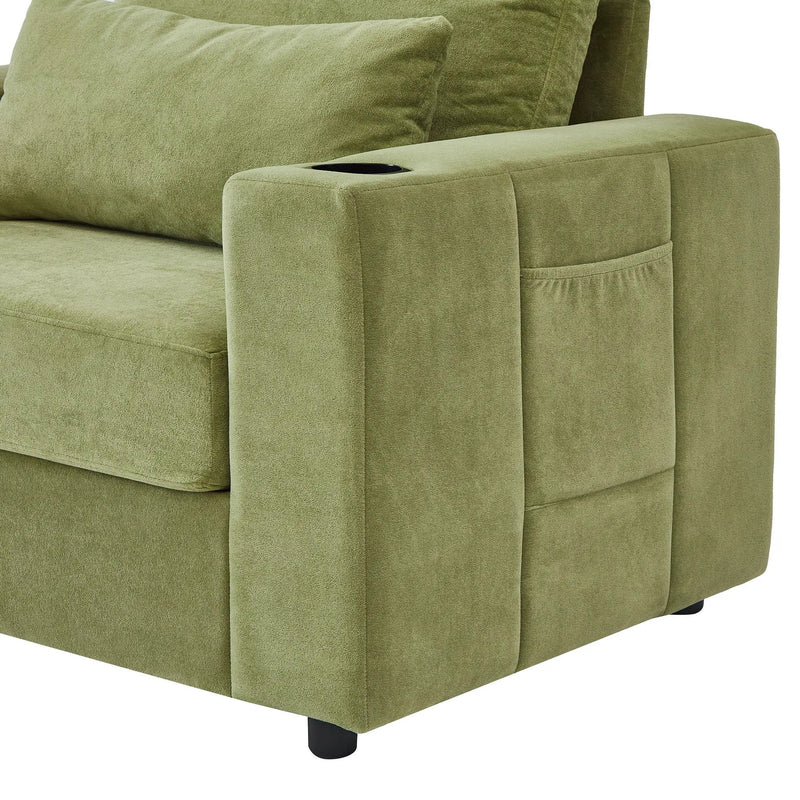 Modern Style Armchair Chaise Lounge Sofa Couch With Movable Storage Ottoman, USB Ports, Cup Holders, Phone Holder, Side Pockets by HouseOfZazla