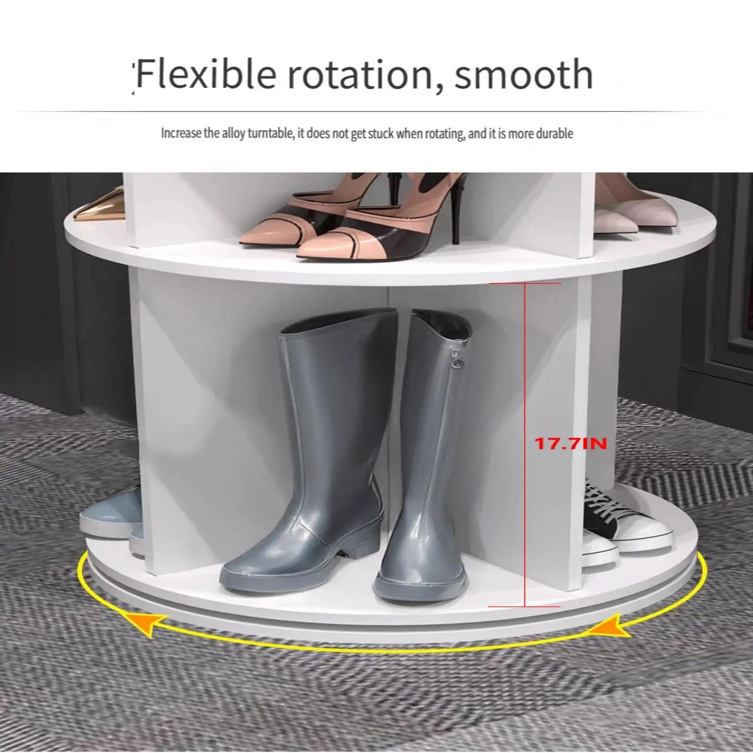 8 Tier Rotating Shoe Rack Tower, 360 Degree Spinning Shoe Organizer And Storage Carousel For Closet Or Entryway - White by Unique Piece Furniture