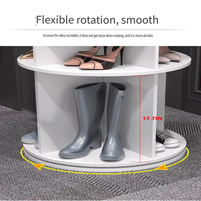 8 Tier Rotating Shoe Rack Tower, 360 Degree Spinning Shoe Organizer And Storage Carousel For Closet Or Entryway - White by HouseOfZazla