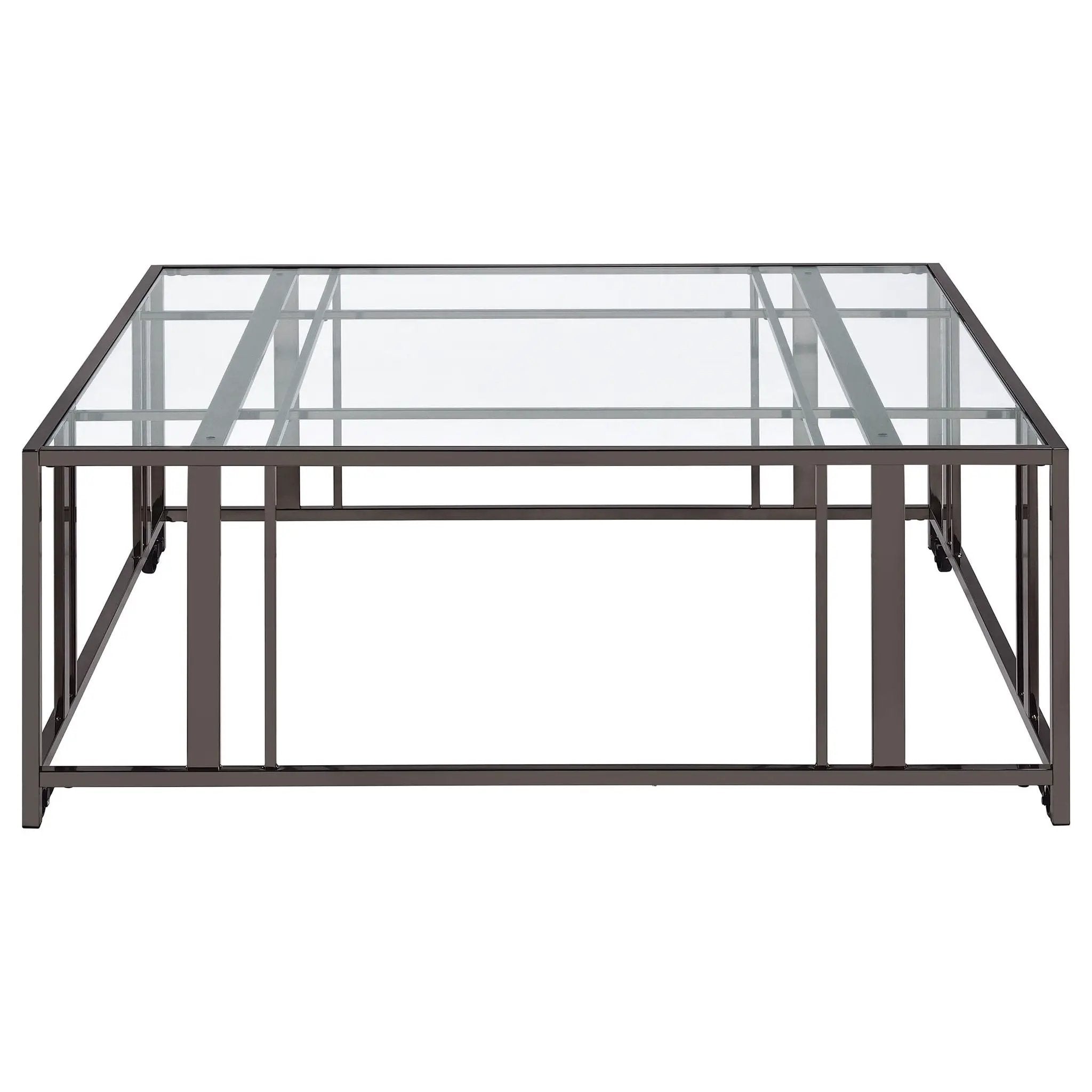 Adri Square Glass Top Coffee Table with Casters Black Nickel by Unique Piece Furniture