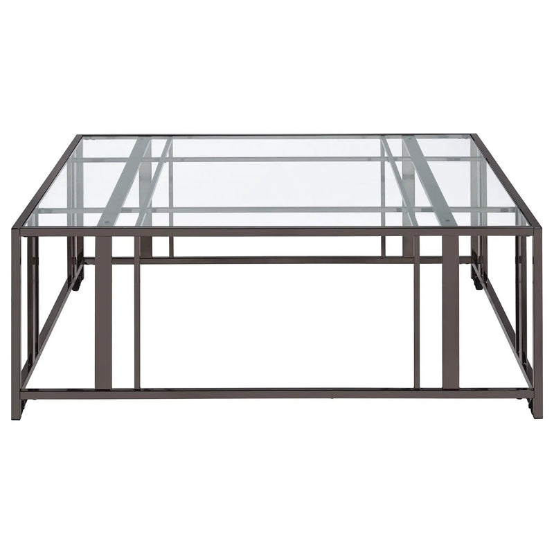 Adri Square Glass Top Coffee Table with Casters Black Nickel by Unique Piece Furniture