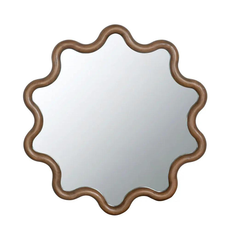 Wooden Accent Mirror With Unique Frame, Wall Mirror For Living Room Bedroom Entryway - Brown by HouseOfZazla