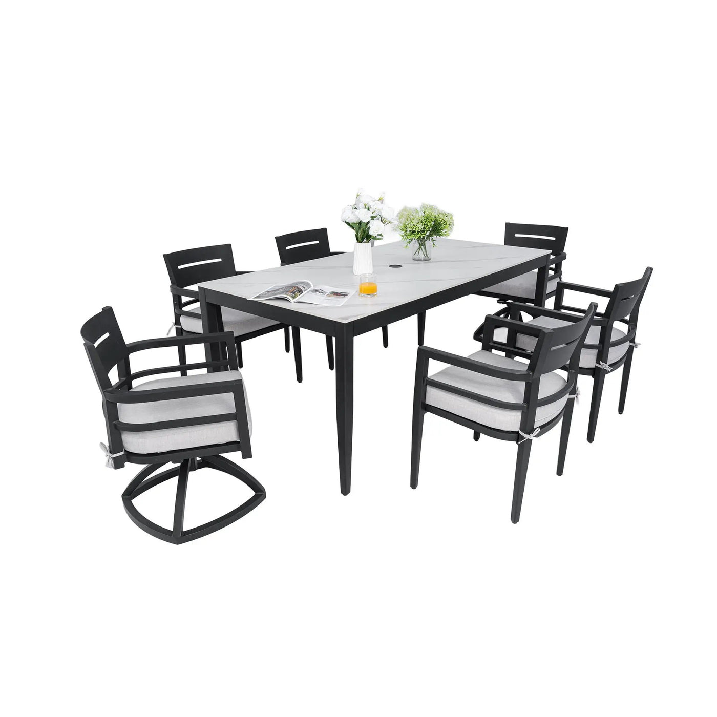 Modern Outdoor Patio Dining Set With Table And Chairs With Sunbrella Cushions by HouseOfZazla