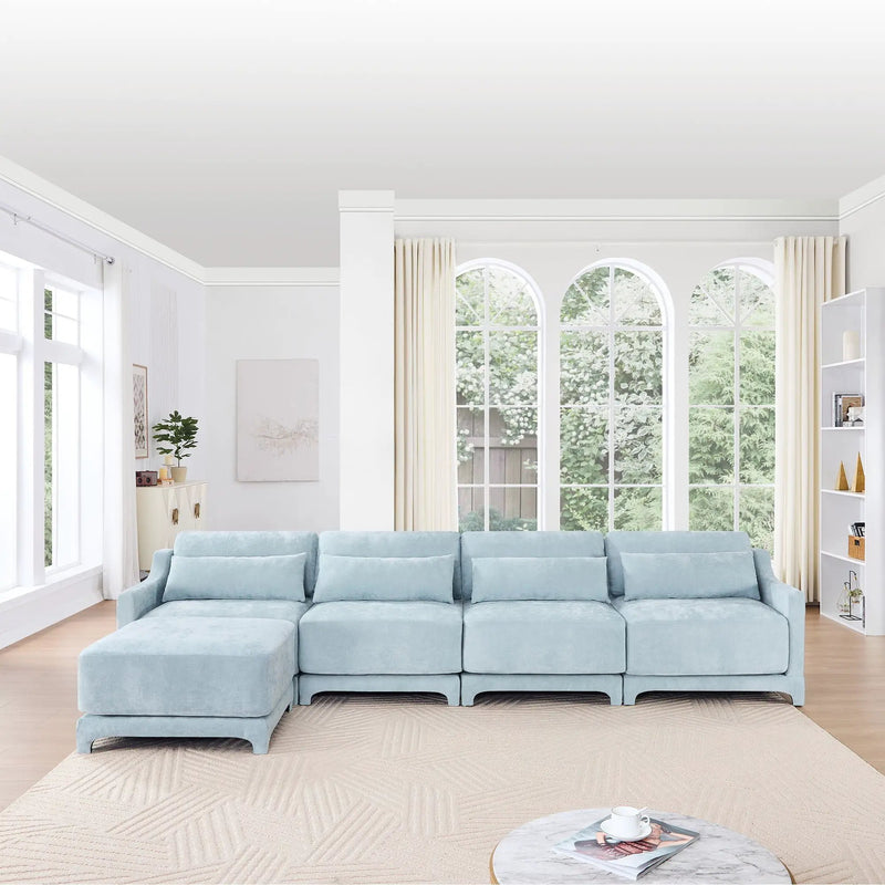 Stylish Sofa With Ottoman And Lumbar Pillows, Ergonomic Design by HouseOfZazla