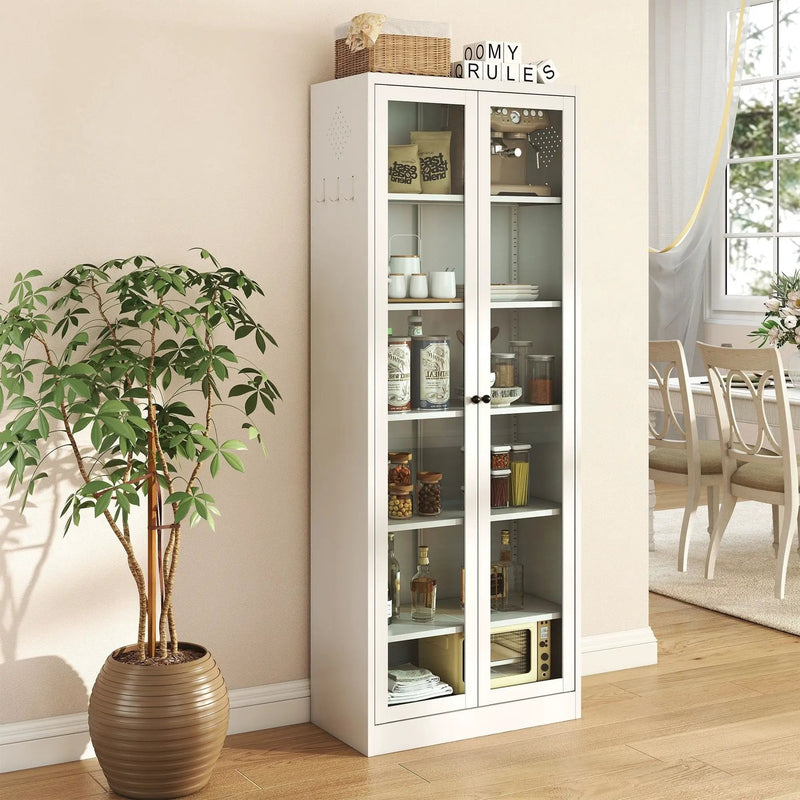 Industrial Metal Kitchen Pantry Cabinet With Adjustable Shelves - White by Unique Piece Furniture