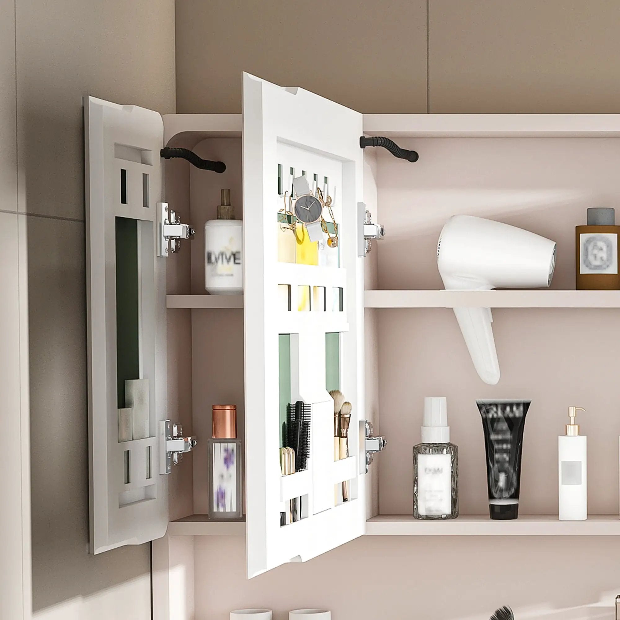 Aluminium Medicine Cabinet Mirror, With 3 Colors LED Light And Defogging Function - Khaki by Unique Piece Furniture