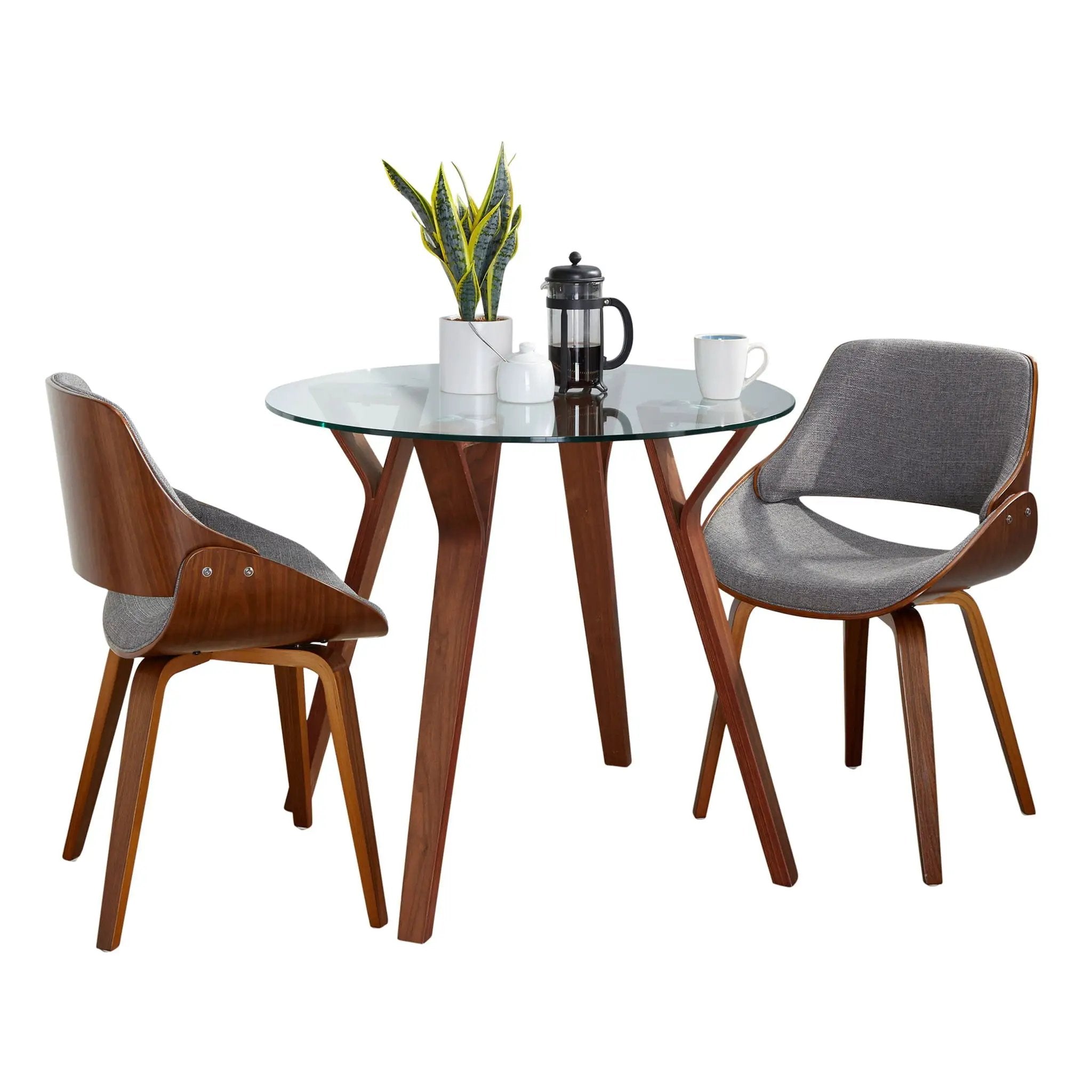 Folia - 3 Piece Dining Set Round Fabrizzi Mid-Century Modern - Walnut / Gray by HouseOfZazla