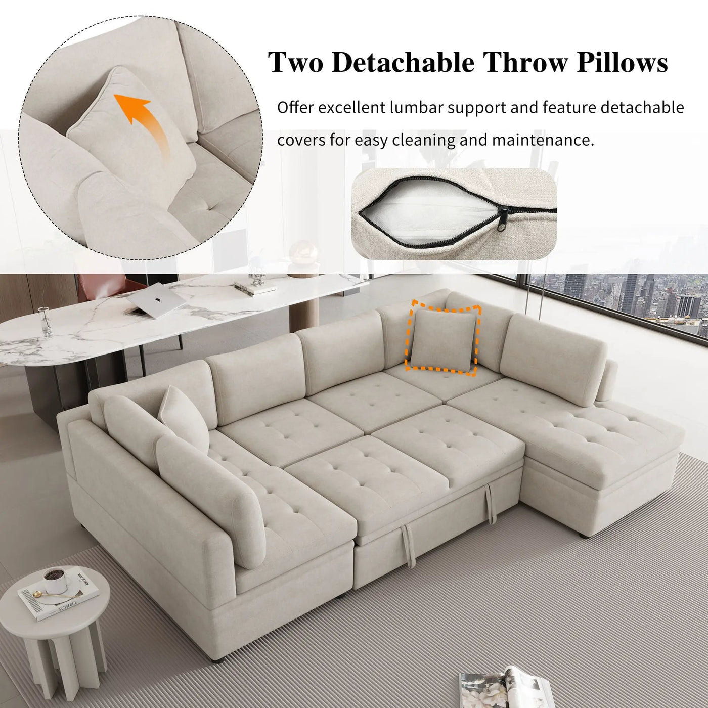 Oversized Sectional Sofa U-Shaped Sofa Couch Pull-Out Sofa Bed With Two Throw Pillows For Living Room by HouseOfZazla