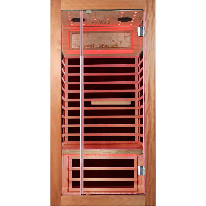 Single Person Sauna Room With LED Lighting, Epoxy Heating Plates, And Compact Design - American White Oak by HouseOfZazla