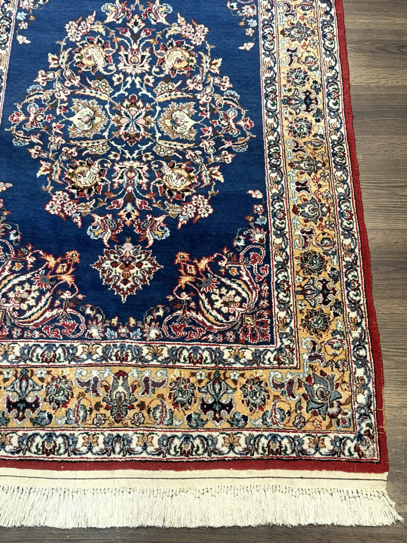 Blue Persian Qum Rug 3.6 x 5, Floral Medallion, Fine 310 KPSI by Jewel Rugs