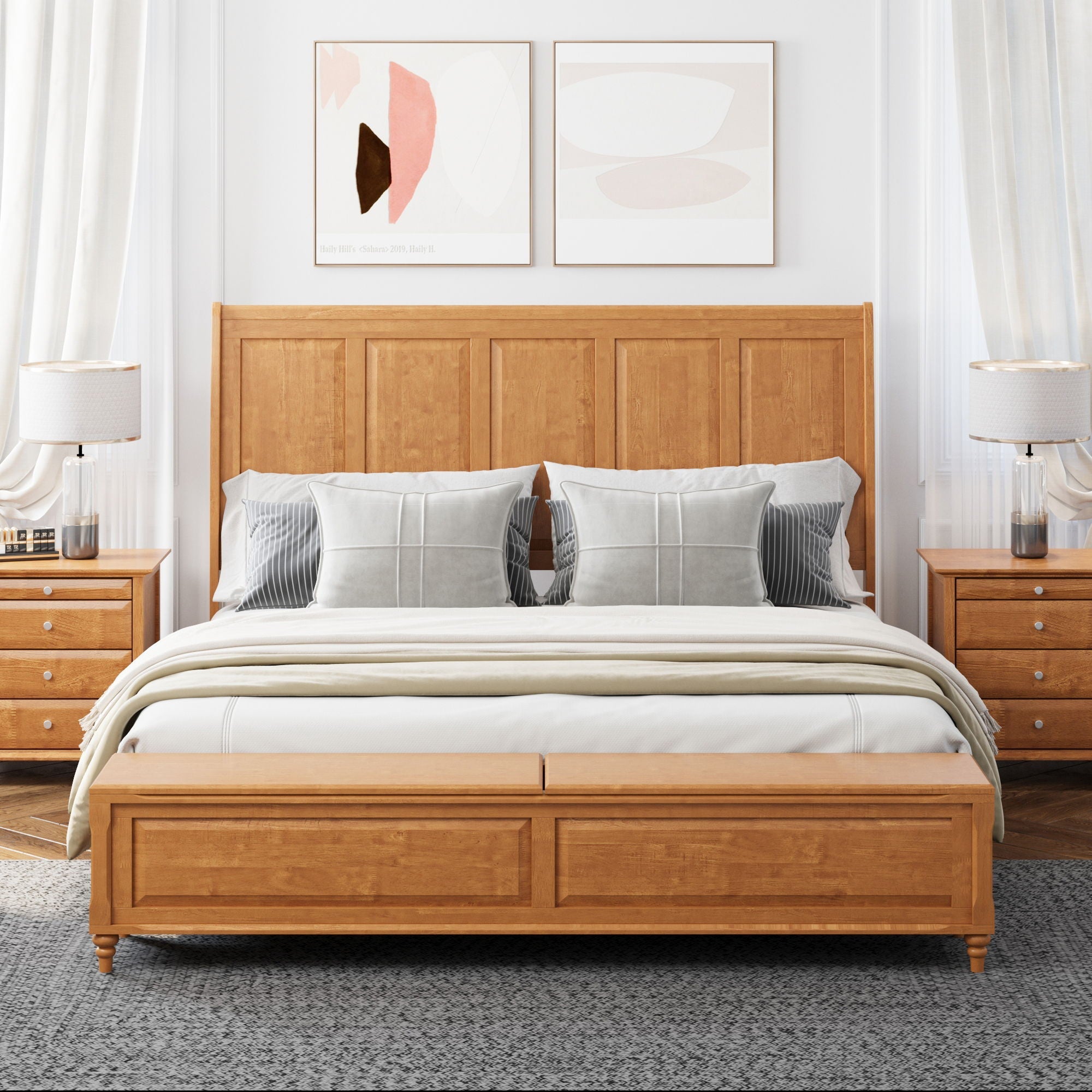 Sleigh Bed Frame With Tall Headboard And Storage Bench by HouseOfZazla