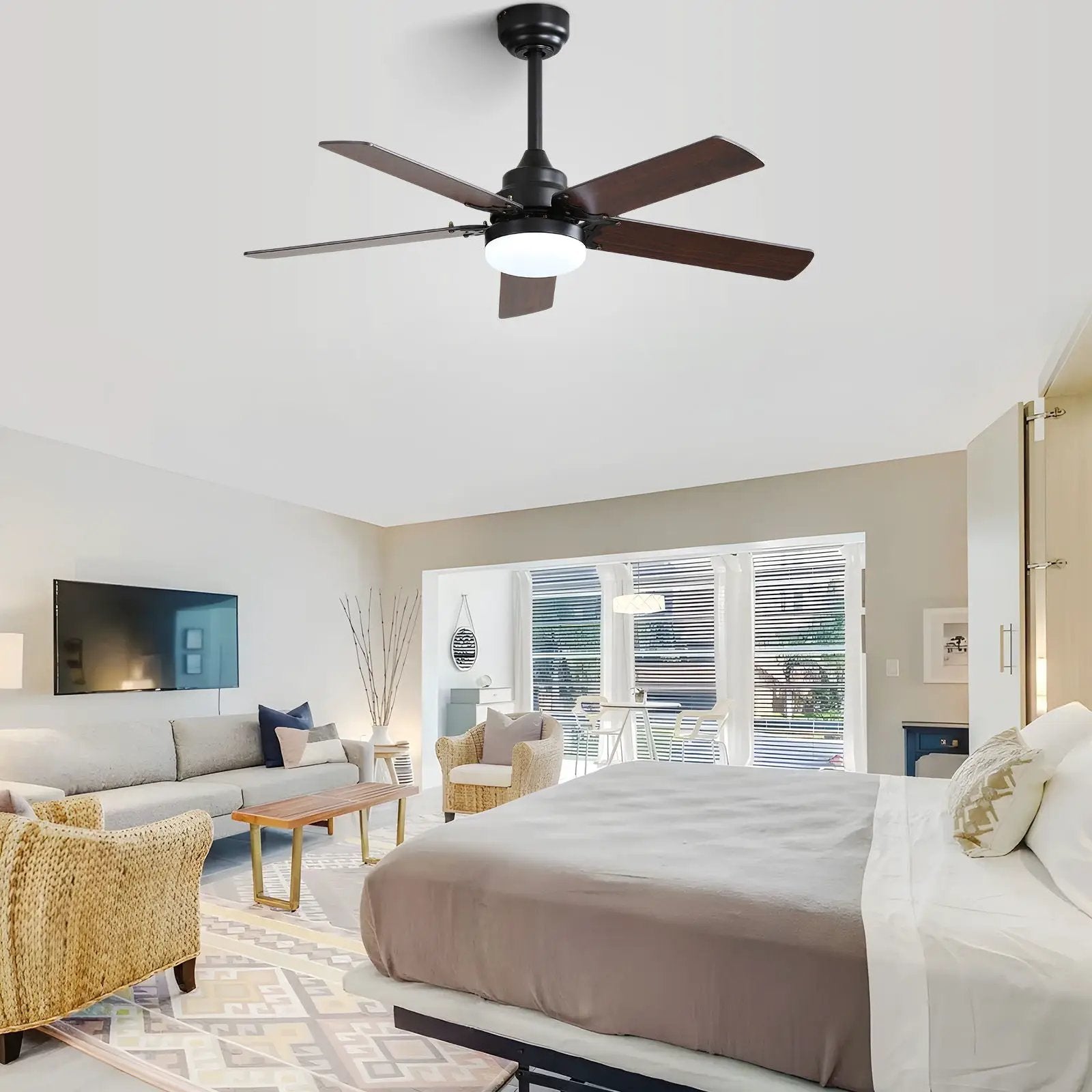 Modern Ceiling Fan With 3 Color Dimmable Light 5 Blades Remote Control Reversible Dc Motor For Bedroom - Black by Unique Piece Furniture