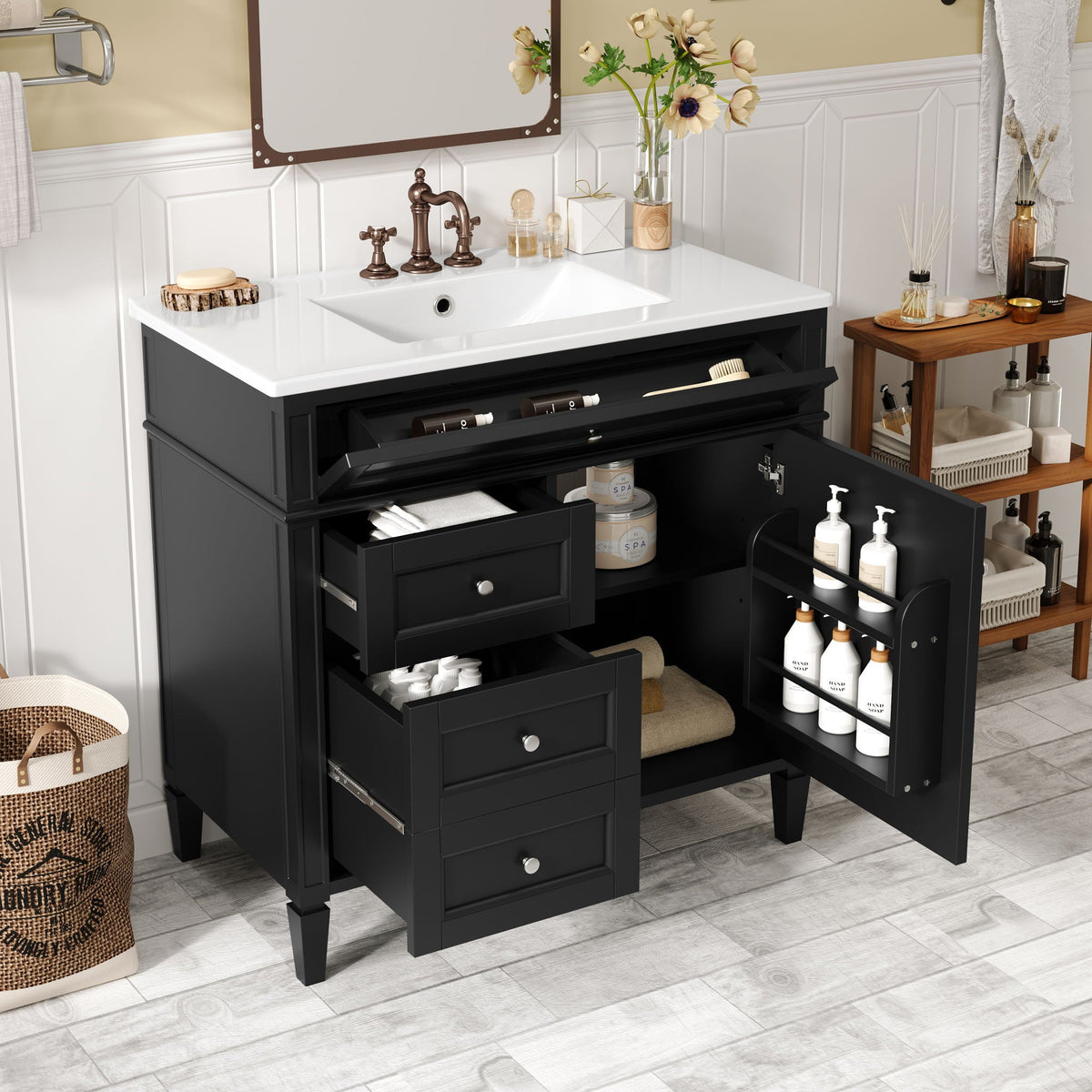 36" Bathroom Vanity with Ceramic Sink and Storage Drawers - Multiple Colors, photo 13 of 20