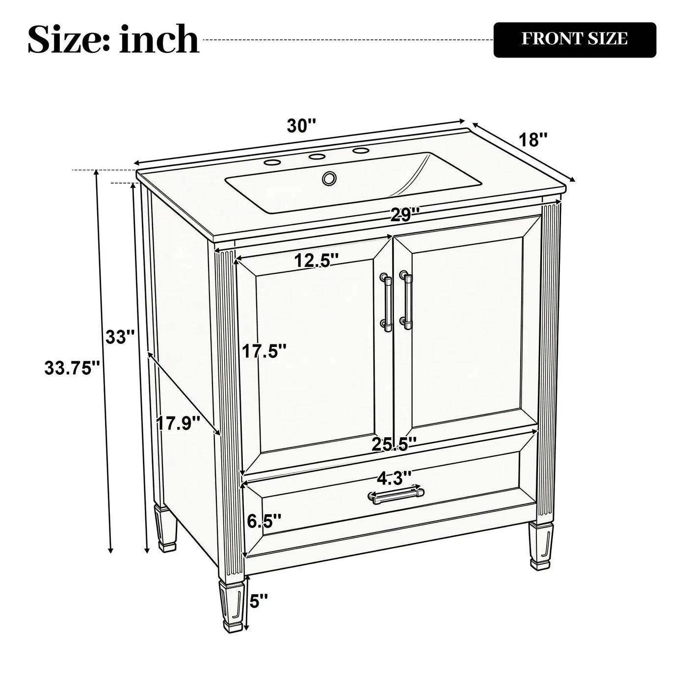 Elegant Fluted Bathroom Vanity With Sink, Soft Close Doors & Drawer by HouseOfZazla