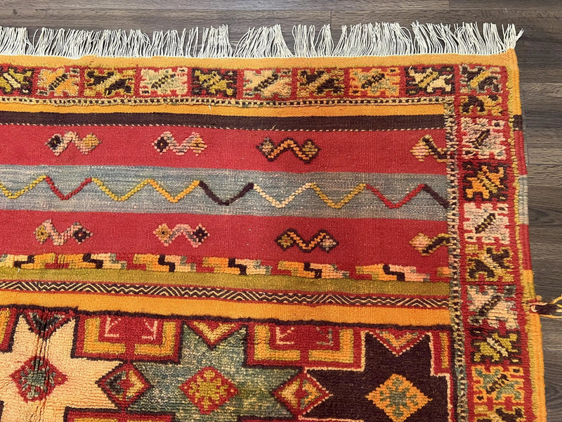 Unique Moroccan Rug 7x10, Room Sized Carpet, Red Orange Gray, Wool Oriental Striped Geometric Tribal Boho Rug, Flatweave with Raised Pile by Jewel Rugs