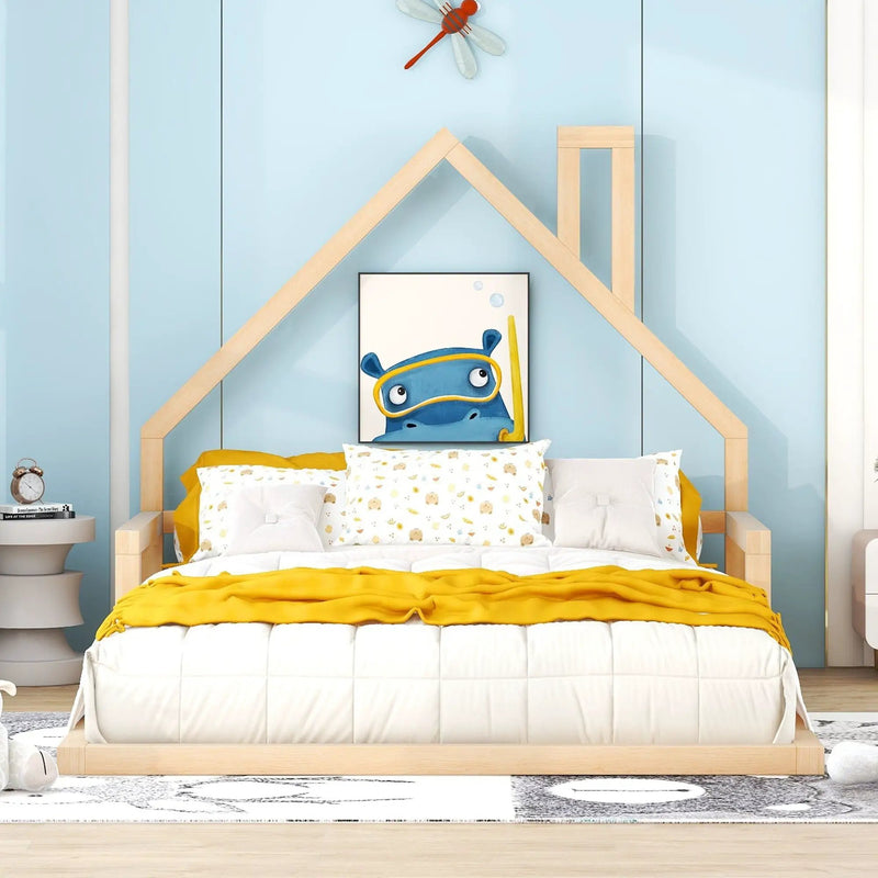 Elegant Floor Bed With House Shaped Headboard by Unique Piece Furniture