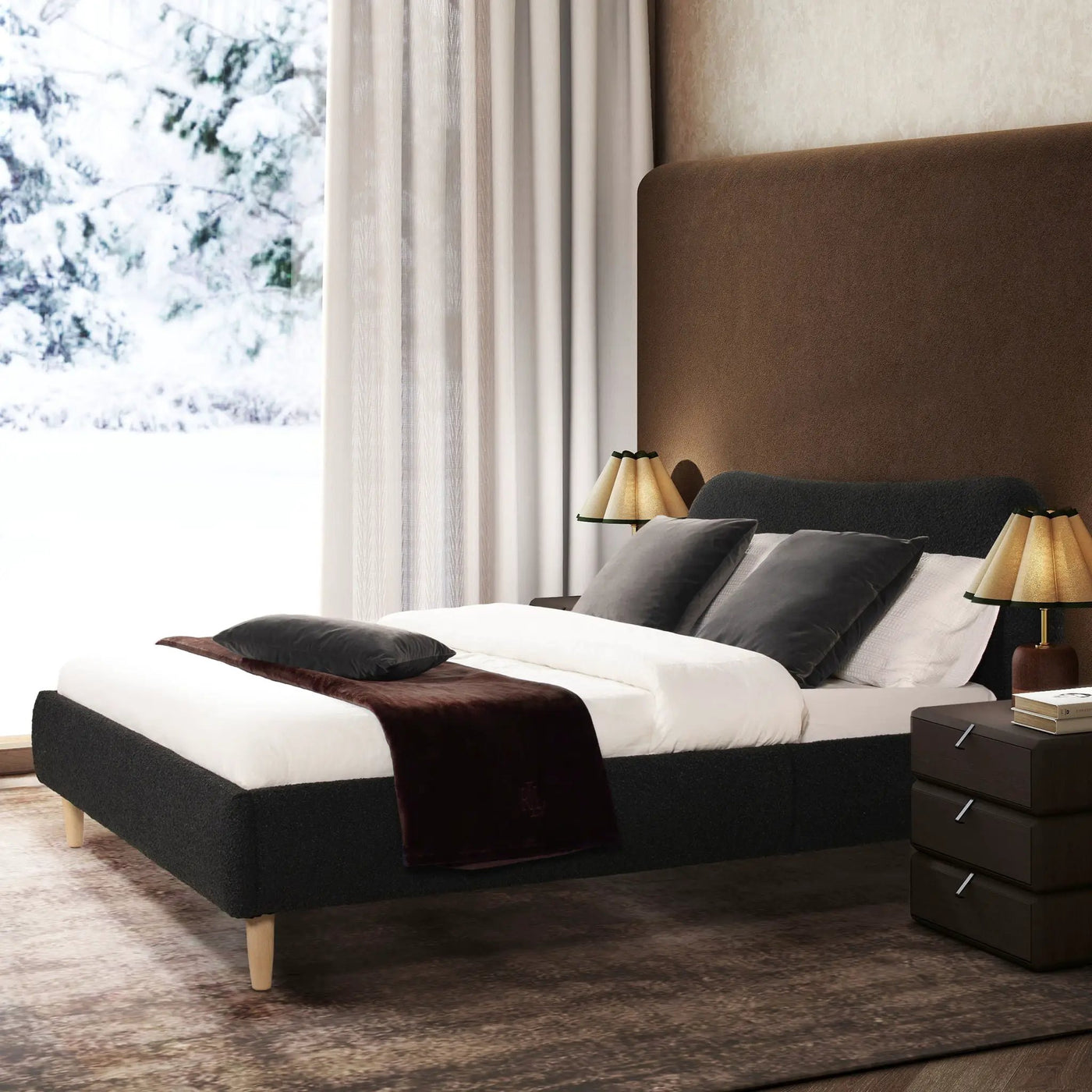 Roman - Curved Headboard Upholstered Platform Bed by HouseOfZazla