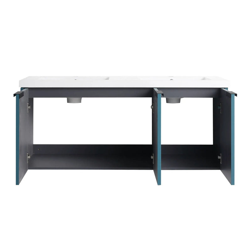 Contemporary Wall Mounted Bathroom Vanity With Resin Double Sink by HouseOfZazla
