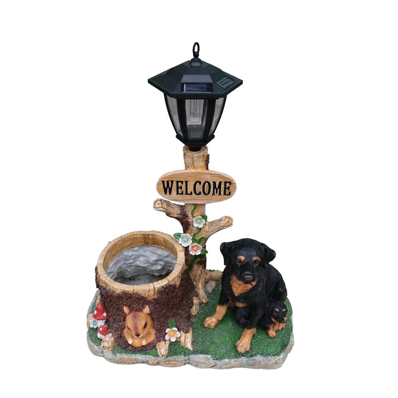 Rottweiler Dog Family Planter Statue by HouseOfZazla
