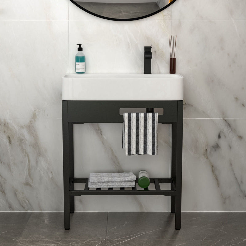 Inspired Console Sink With Built In Washboard, Overflow & Sleek Legs, 28" X 12" - White / Black by HouseOfZazla
