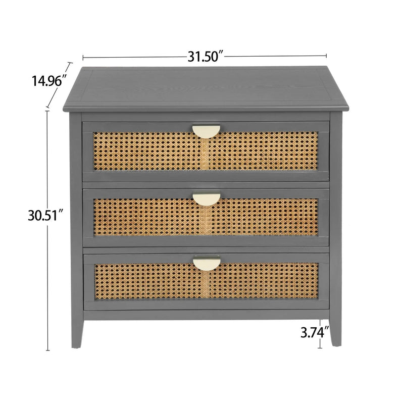 3 Drawer Cabinet, Natural Rattan, American Furniture by HouseOfZazla