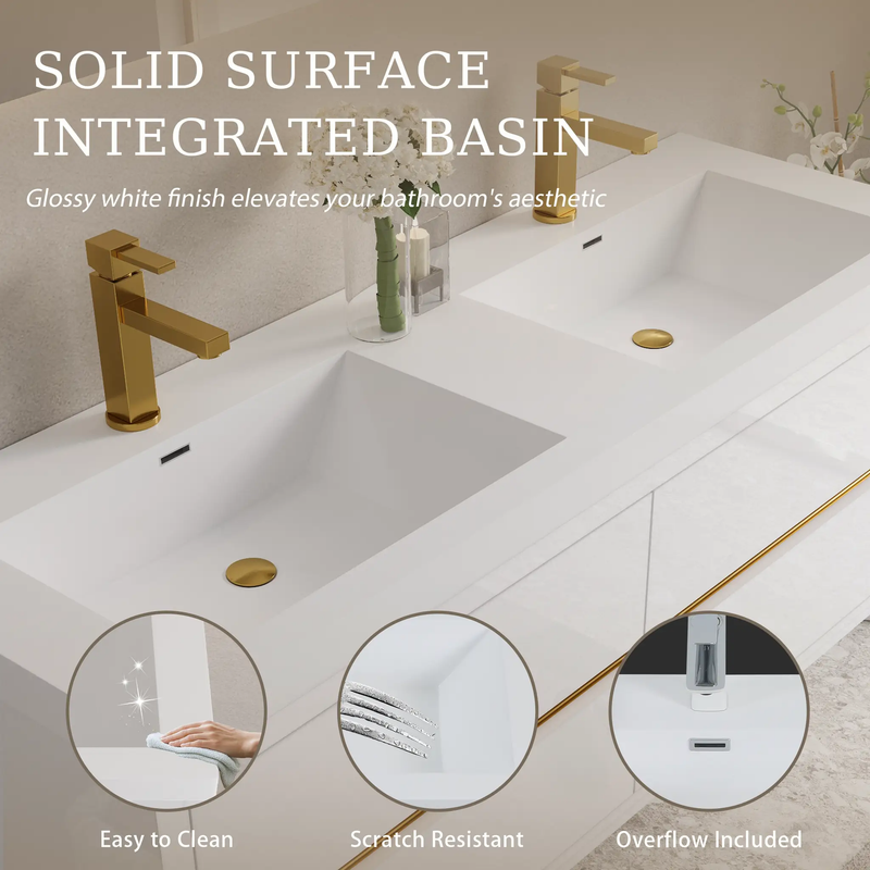 60" Wall-Mounted Bathroom Vanity with Sink, Floating Storage Cabinet by HouseOfZazla