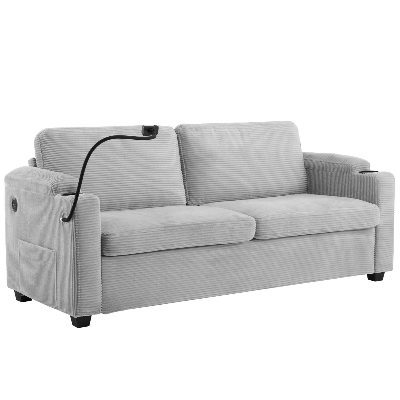 Sleeper Sofa Loveseat Sofa With Full Size Mattress, 2 USB Ports, 2 Cup Holders, 2 Side Pockets And Phone Holder by HouseOfZazla