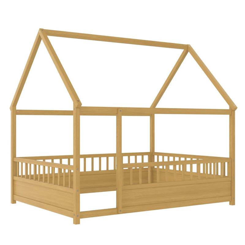 Full Size Wooden Bed with House Roof Frame by HouseOfZazla