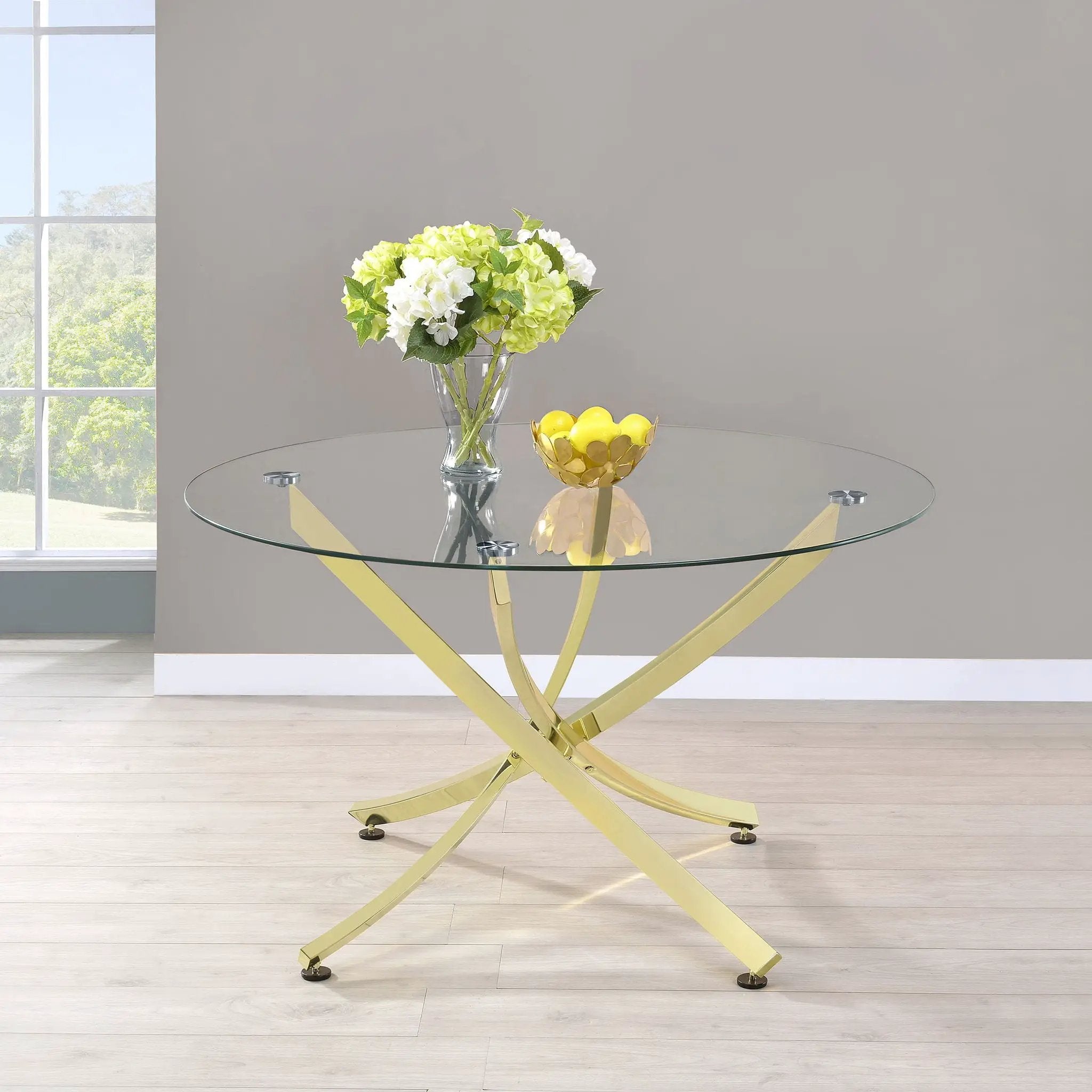 Beckham Round 46-inch Glass Top Dining Table Brass by Unique Piece Furniture