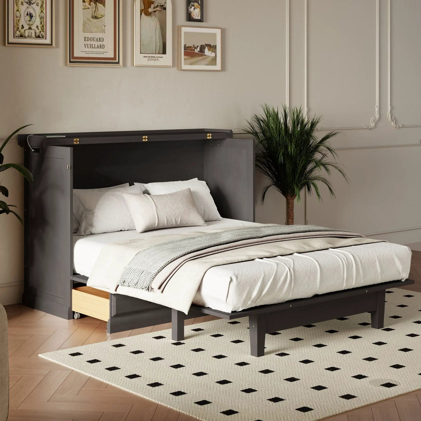 Murphy Bed Chest Cube Cabinet With Charging Station And Large Storage Drawer by HouseOfZazla