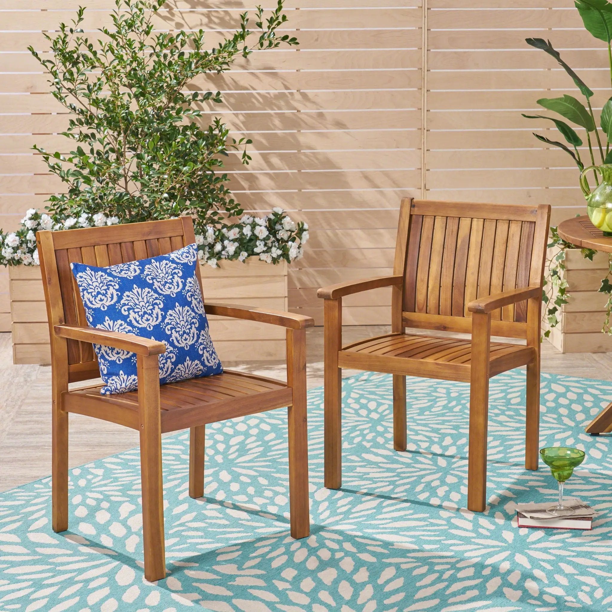 Amethyst Outdoor Dining Chair With Slat Design (Set of 2) - Natural by HouseOfZazla