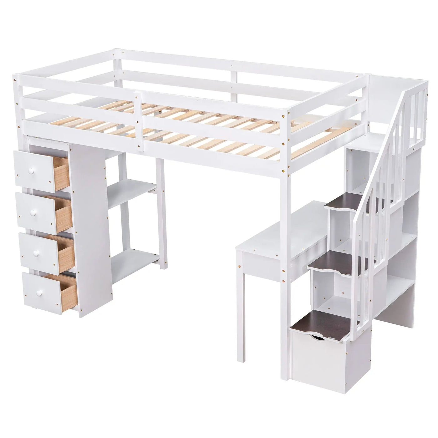 Loft Bed With Storage Drawers, Desk And Stairs With Shelves by Unique Piece Furniture