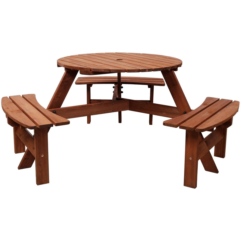 Wooden Kids Picnic Table with 3 Built-in Benches and Umbrella Hole by HouseOfZazla