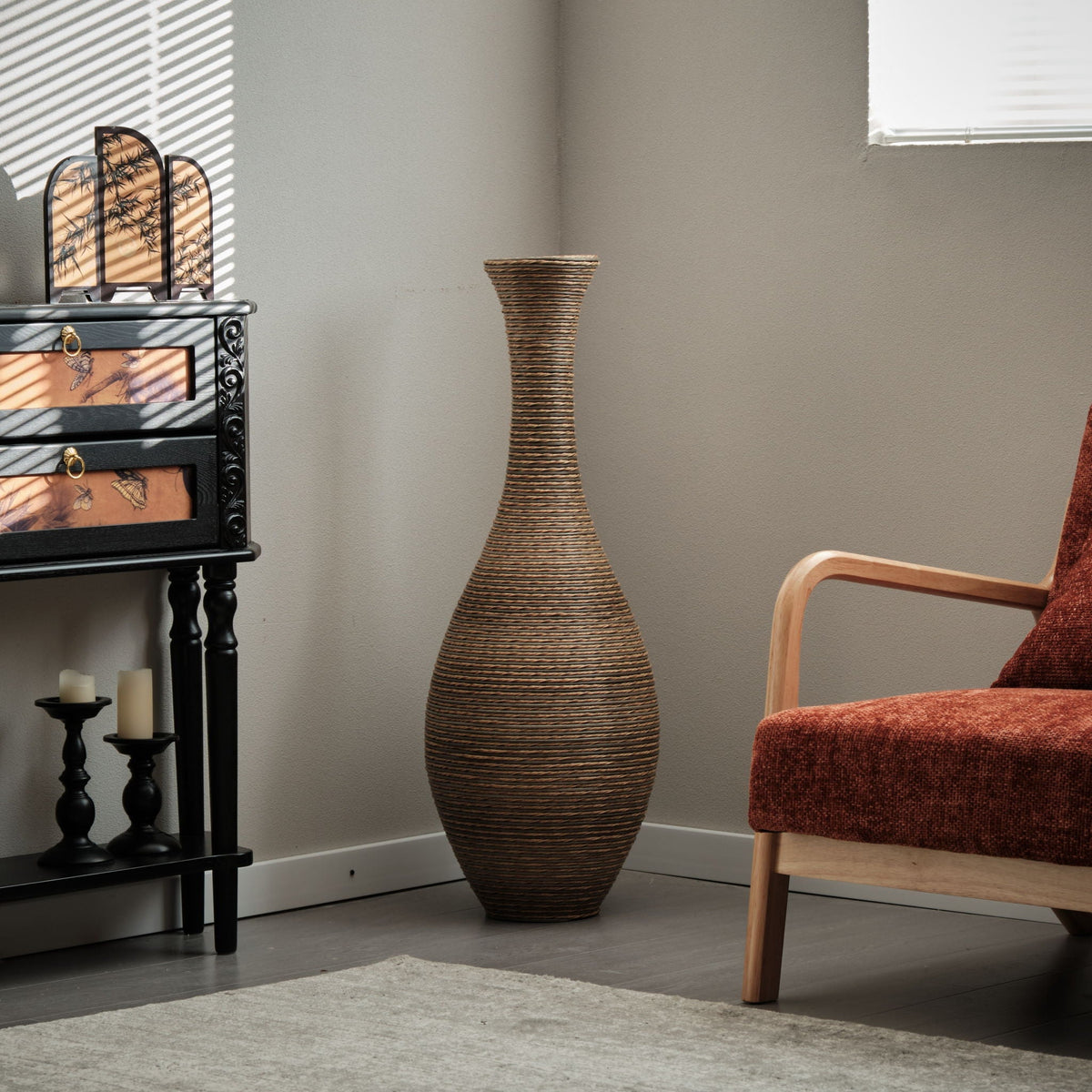 Tall Artificial Rattan Floor Vase with Artistic Design - Beige / Gray, photo 10 of 23
