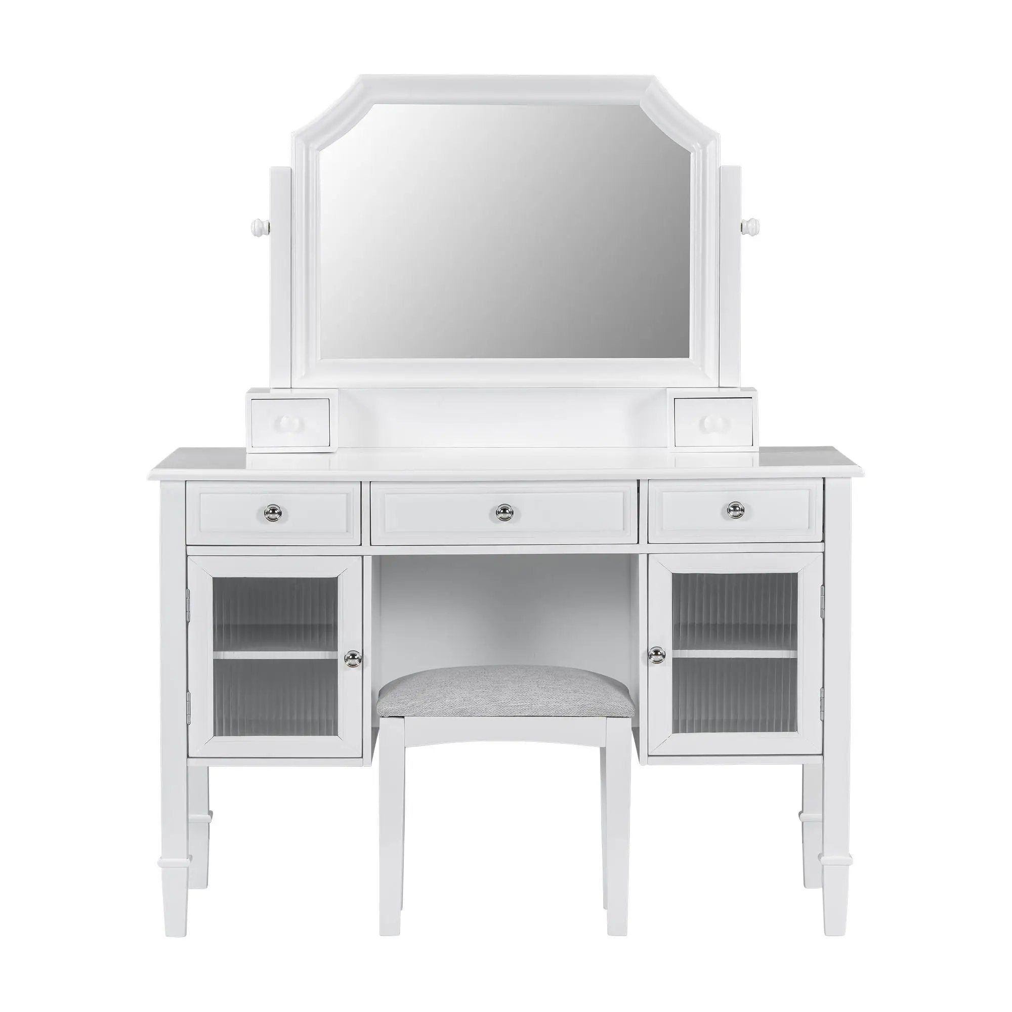 Elegant Makeup Vanity Desk With Adjustable Mirror And Storage And Construction - White by Unique Piece Furniture