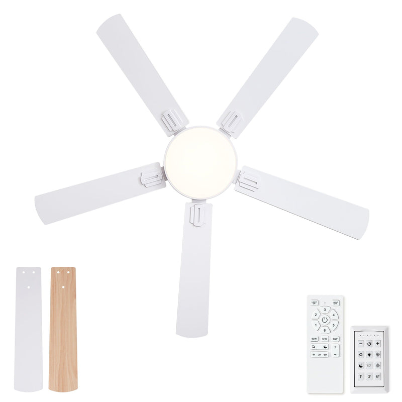 Flush Mount Ceiling Fans With LED Light And Remote Control, 5 Blades by HouseOfZazla