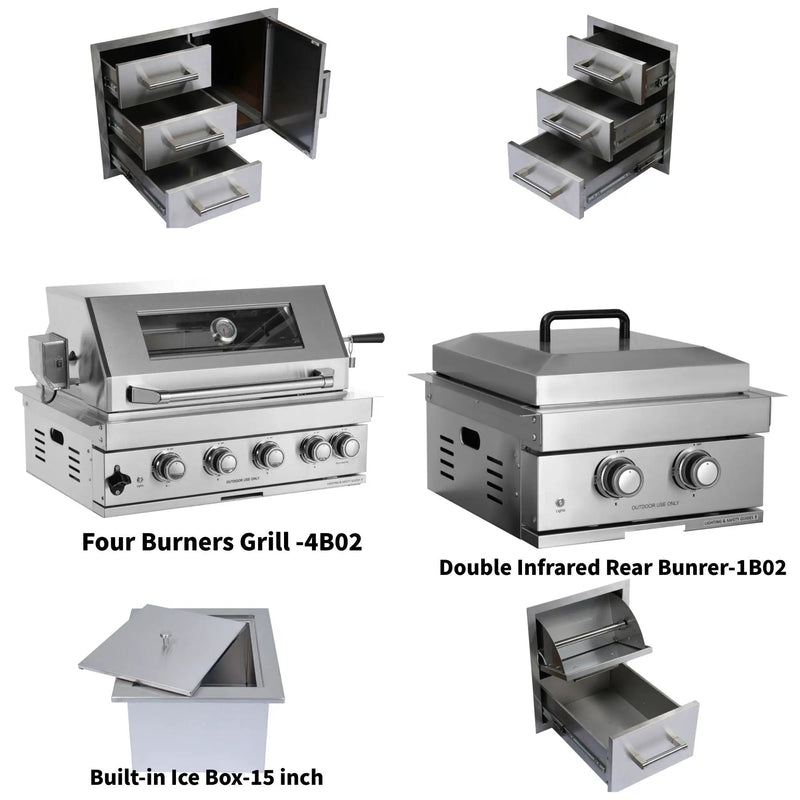 Built-In Outdoor Kitchen LPG Gas Grill 60000 Btu, Drop-In Ice Box With BBQ Tool Set - Silver by HouseOfZazla
