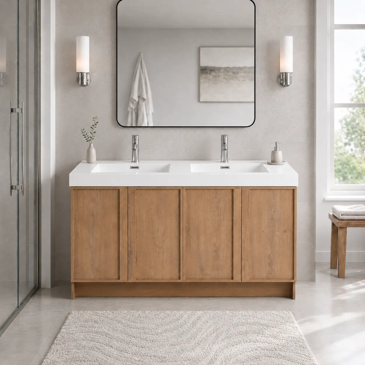 60" Freestanding Bathroom Vanity With Dual Resin Sink by HouseOfZazla