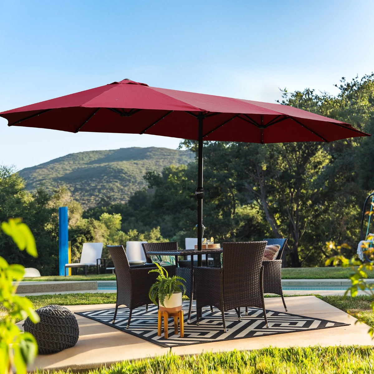Double-Sided Outdoor Market Umbrella with Integrated Lights and Base - Red, Light Brown, or Light Blue, photo 5 of 12