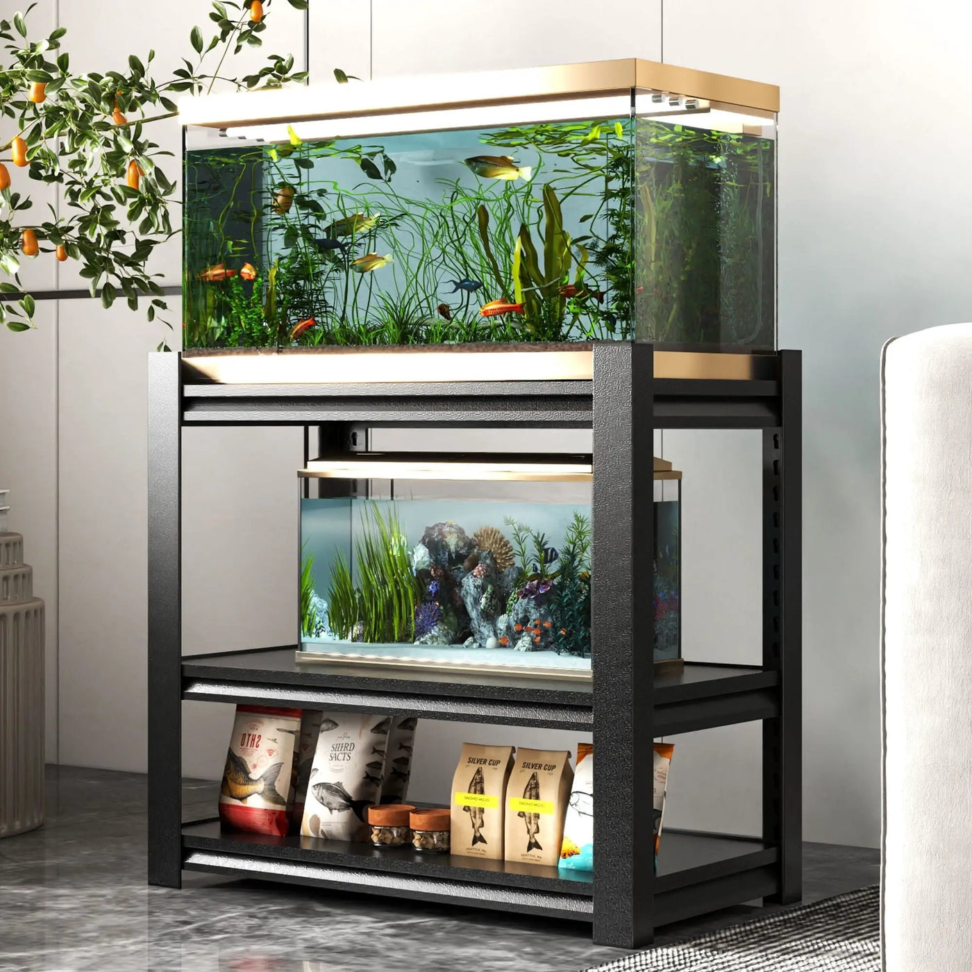 Stylish Metal rium Stand For 20 - 30 Gallon Tanks, 3 Tier Adjustable Shelf by HouseOfZazla