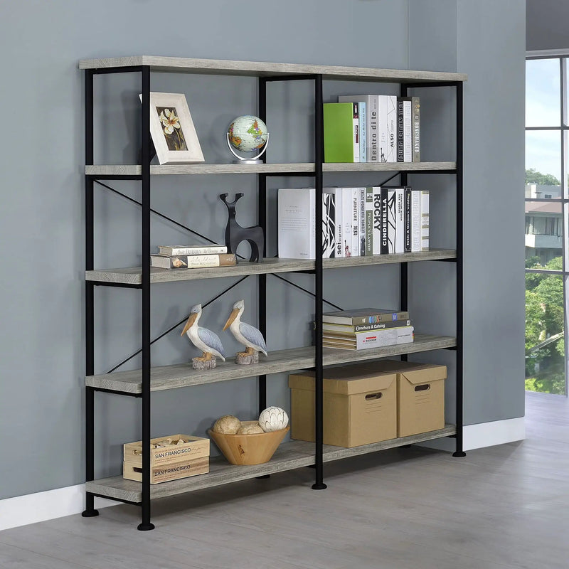 Analiese 63-inch 4-shelf Double Bookshelf Grey Driftwood by Unique Piece Furniture