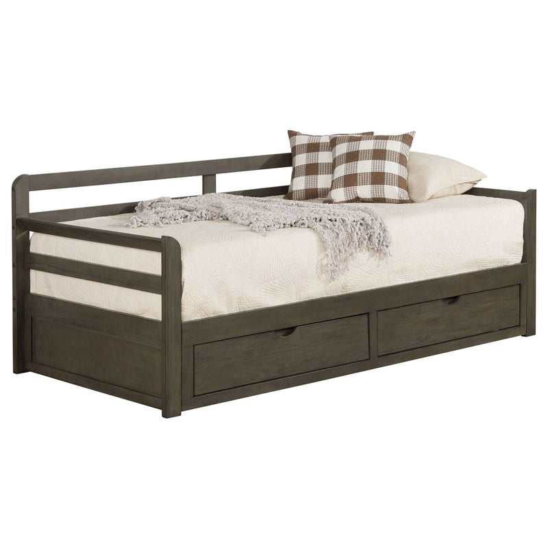 Twin Long 2 Drawer Daybed With Extendable Trundle, Storage Drawers, Fits Standard Mattress - Gray by HouseOfZazla